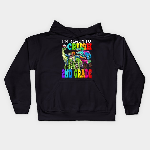 I'm Ready To Crush 2nd Grade Monster Truck Dinosaur Back To School Kids Hoodie by eyelashget